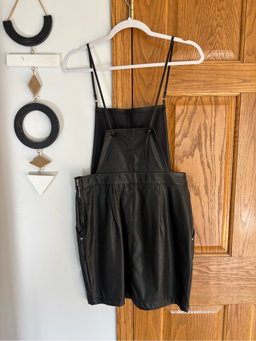H&M Black Faux Leather Pinafore Mini Dress - Picture 5 of 8